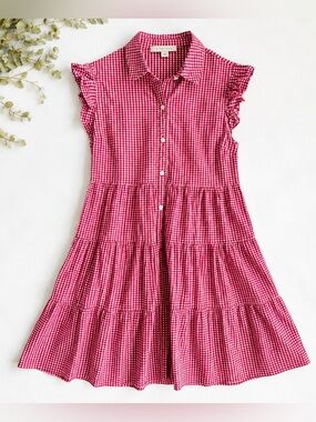 Monteau LA Girl Large Red Gingham Checked Dress Tiered Ruffle